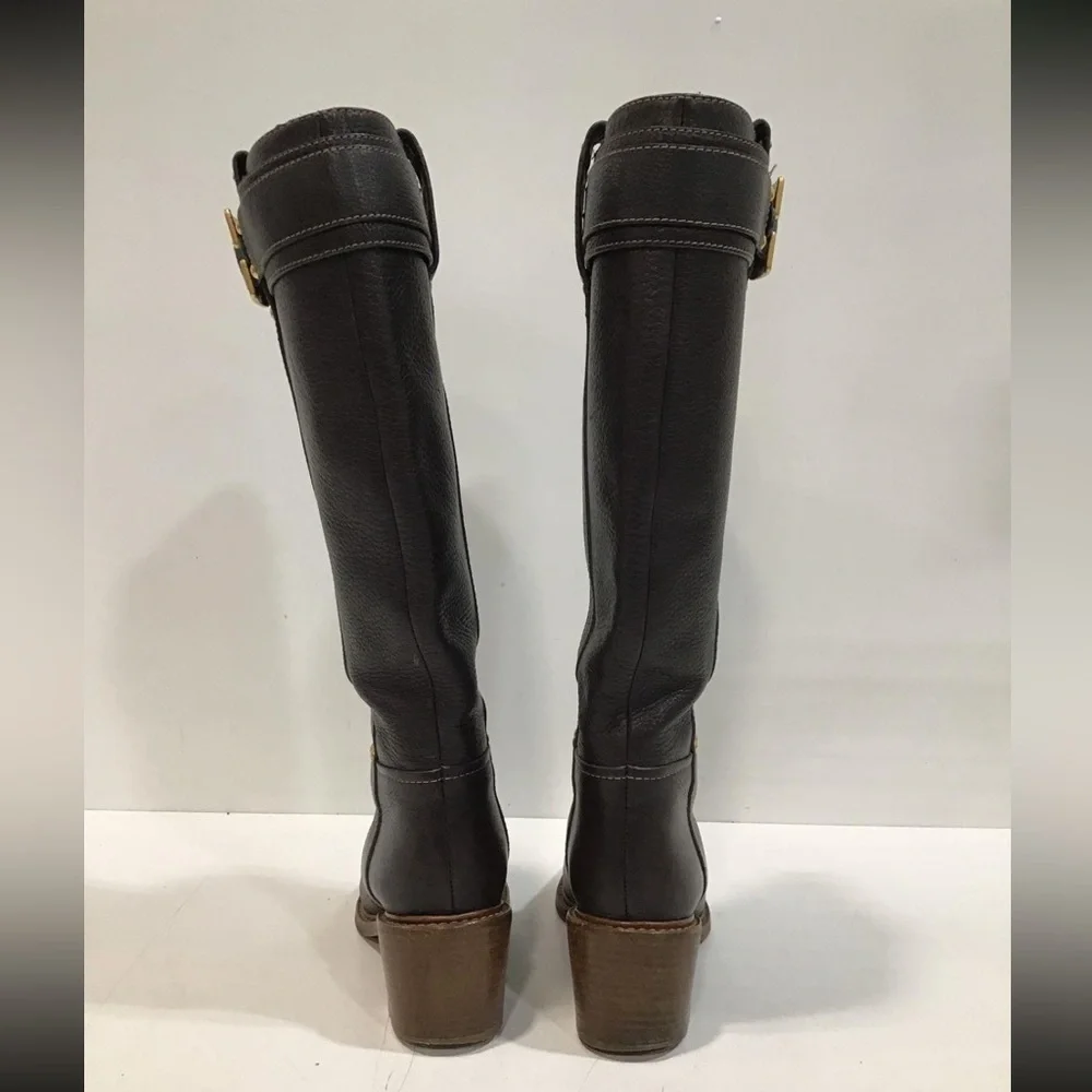 Women’s Chloe Paddington Elegant Brown Pebble Grain Leather Knee-High Boots 38.5